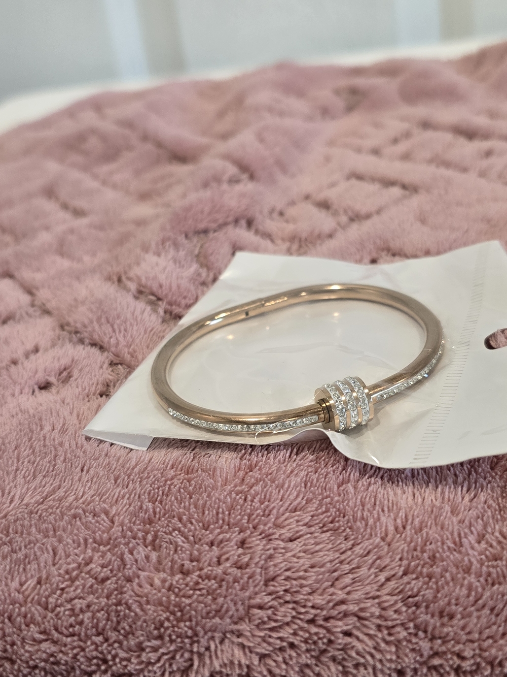 Rose Gold Crystal Accent Bangle Bracelet - Women Jewelry